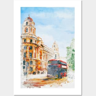 London Cityscape - Double Decker Bus By The Whitehall Building Posters and Art